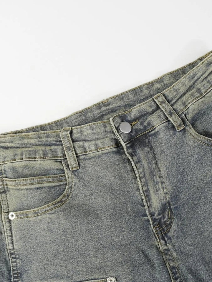 Men's High Waist Straight Leg Cargo Jeans