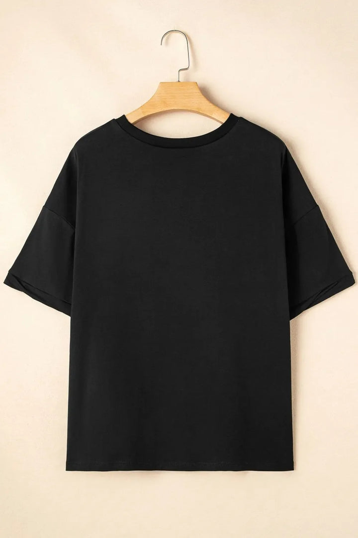 Sequin Strawberry High Low Half Sleeve Relaxed Fit T-Shirt