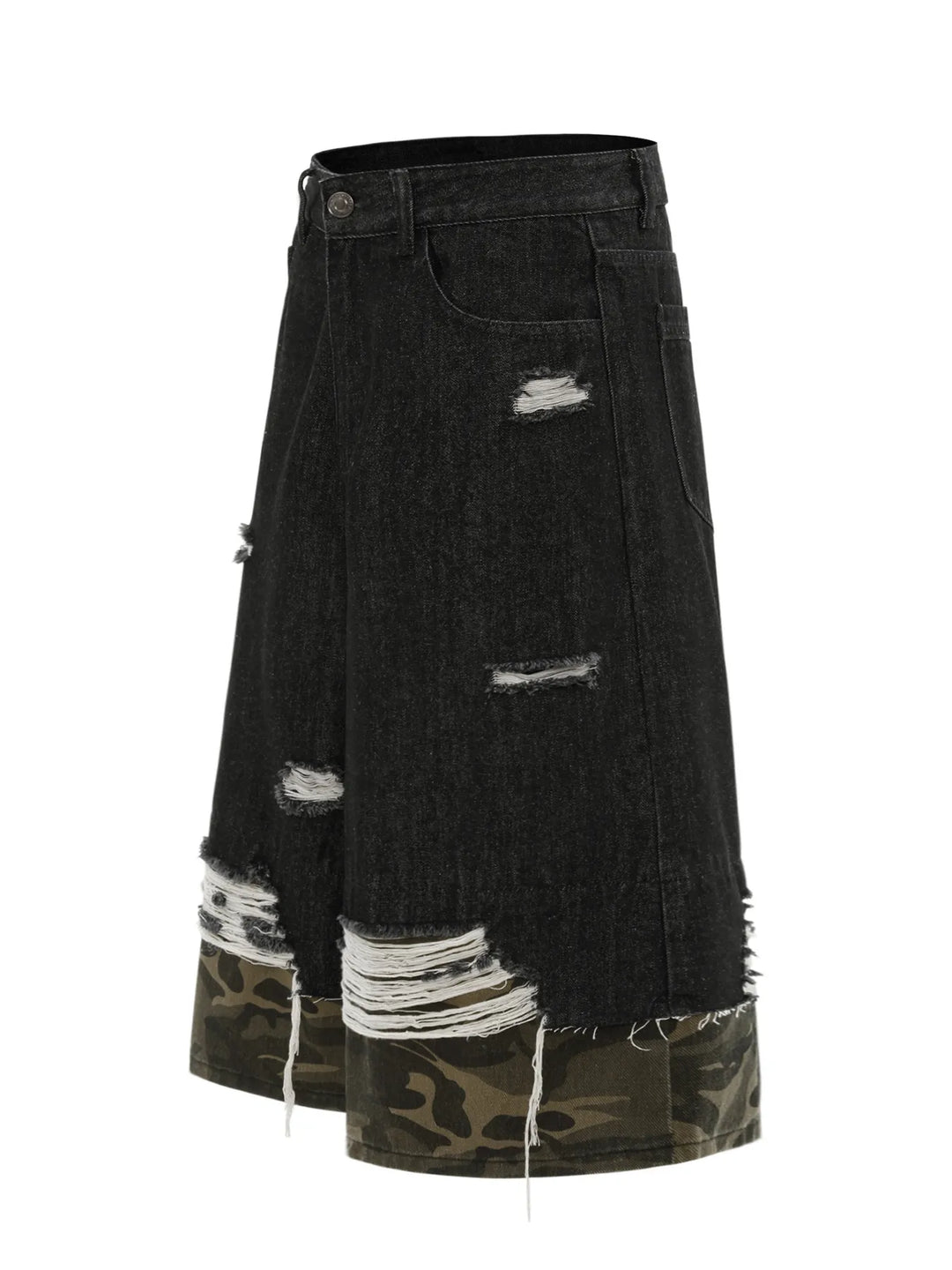 Men's Distressed Camo Trim Denim Bermuda Shorts