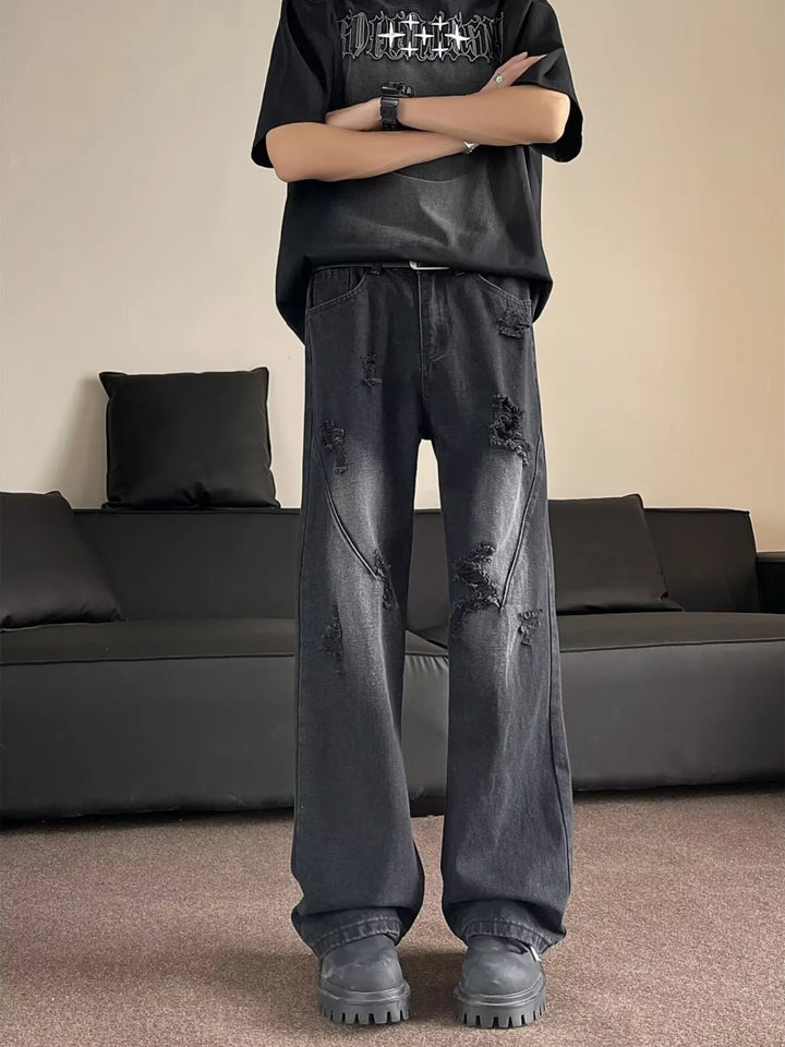 Men's Full Size Distressed Wide Leg Jeans Plus Size