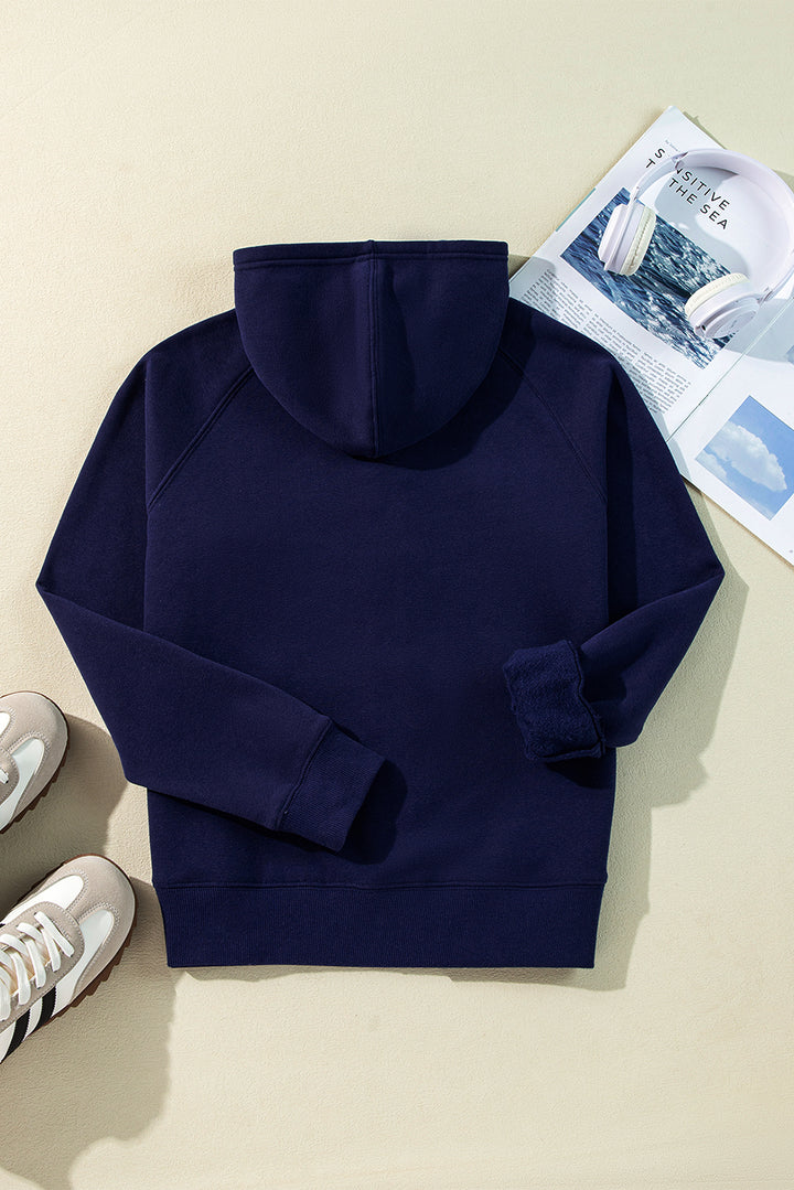 Sweat à capuche zippé doublé polaire bleu marine uni