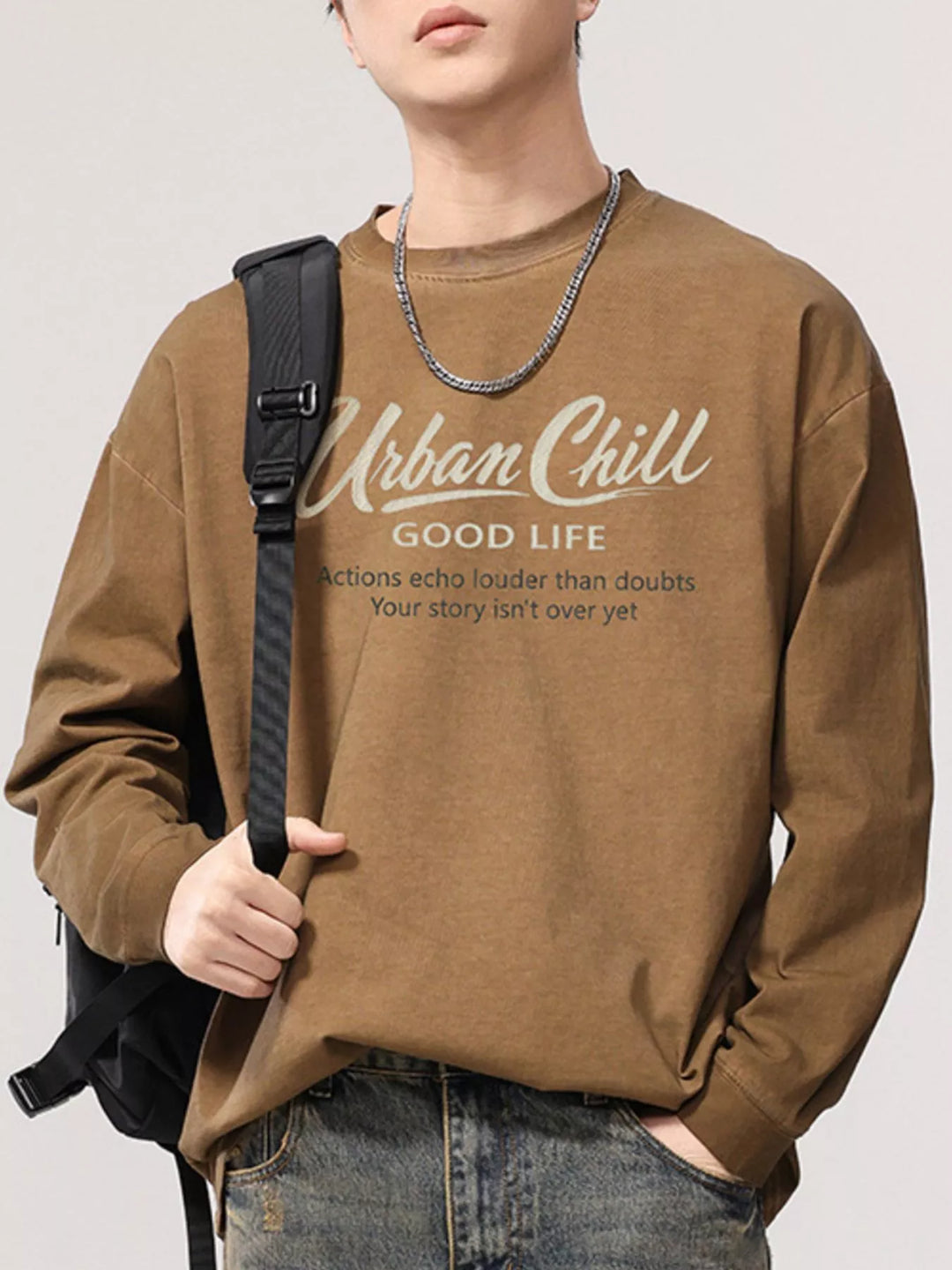 Men's Plus Size Letter Graphic Long Sleeve T-Shirt