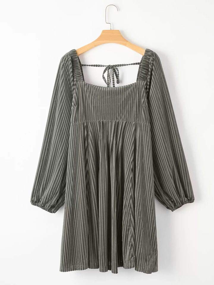 Tie Back Square Neck Velvet Babydoll Dress