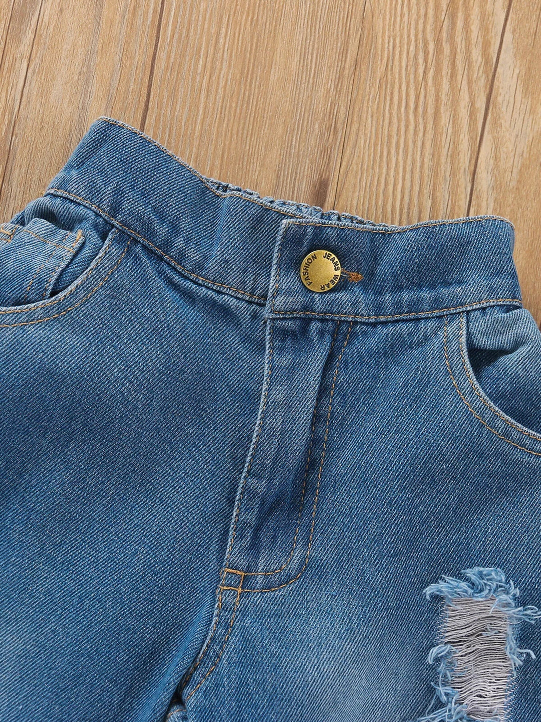 Children's Tie Shoulder Tank and Distressed Jeans Set