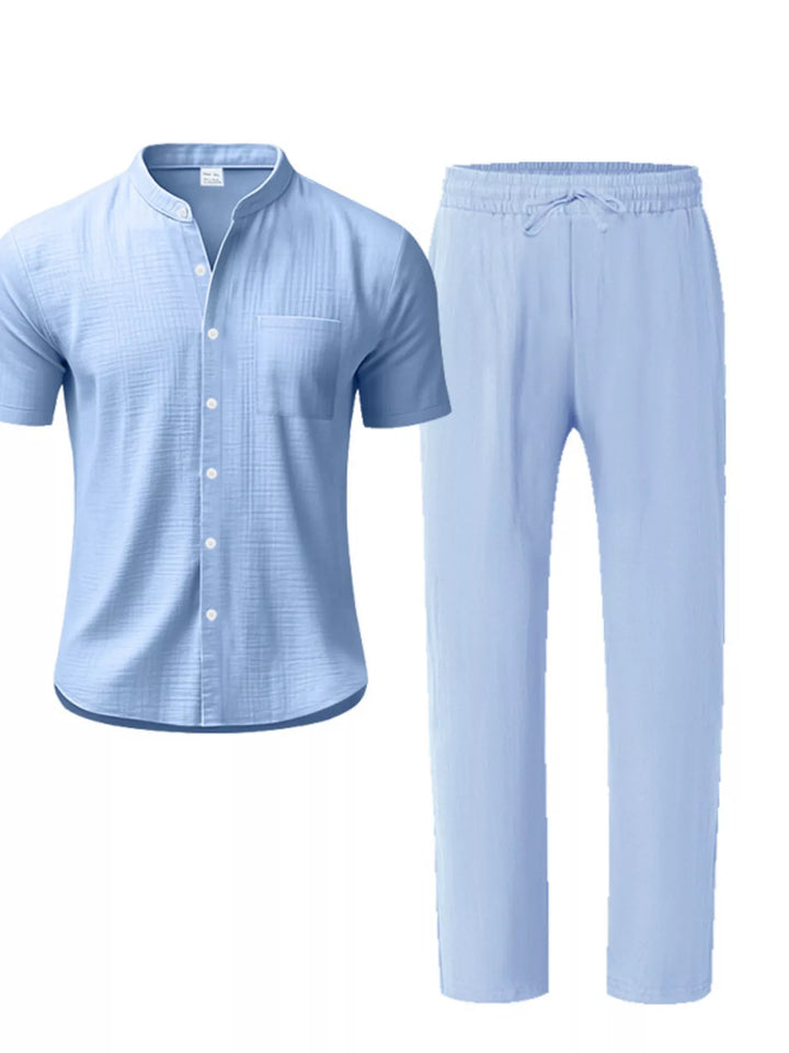 Men's Full Size Casual Button Up Short Sleeve Shirt and Pants Set Plus Size