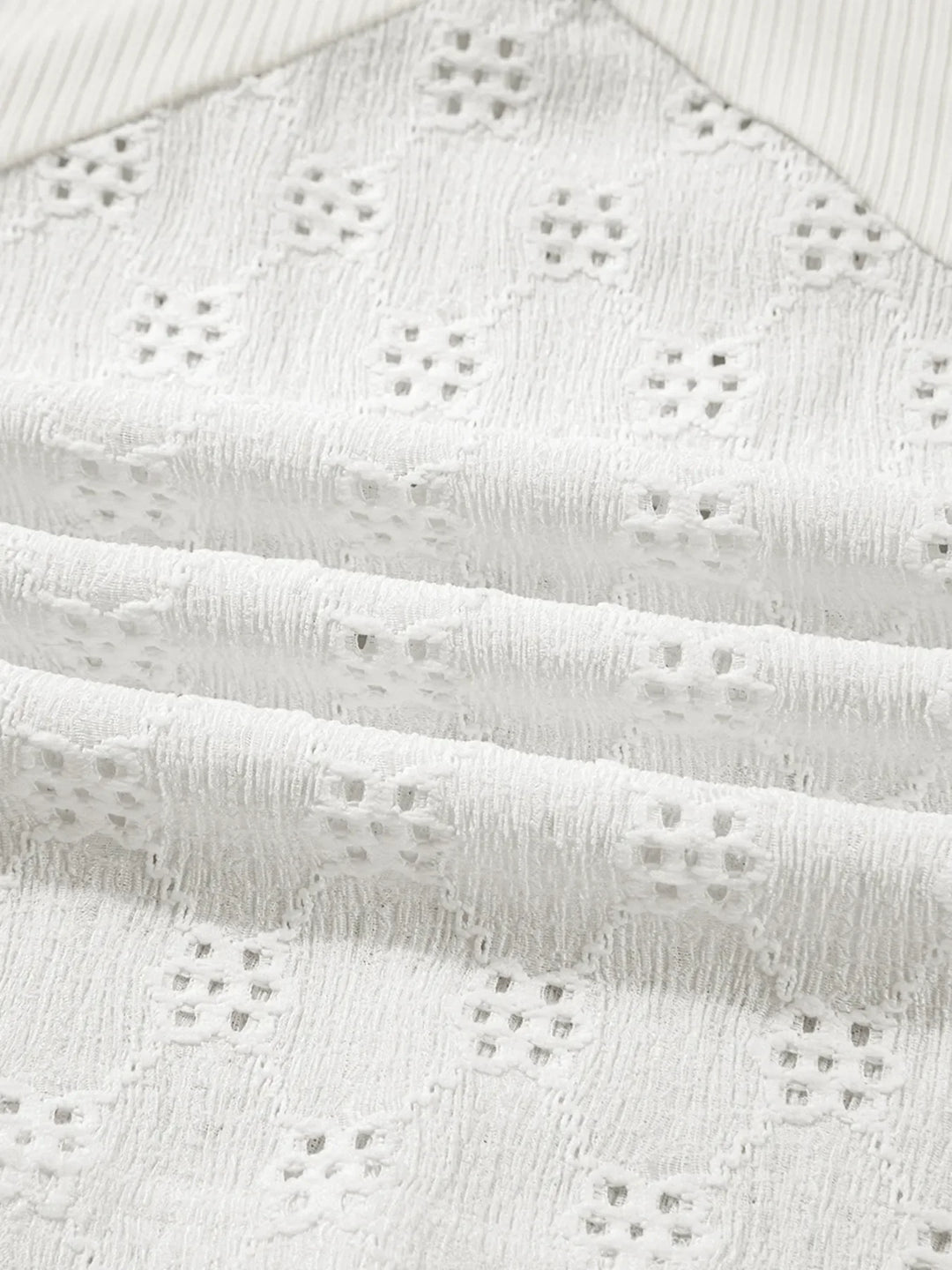 Eyelet Embroidered Loose V Neck Long Sleeve Top