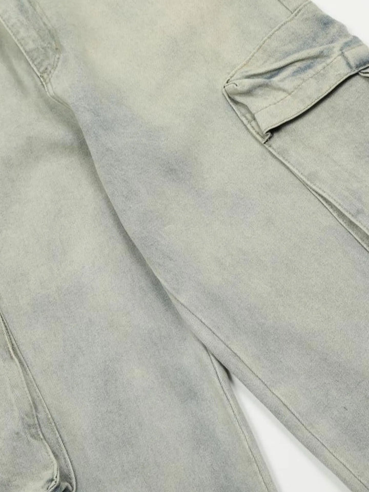 Men's Washed Multi-Pocket Straight Cargo Jeans