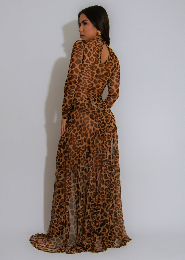 Daredevil Leopard Print Illusion See-Thru Skirt & Bodysuit Top Set/ Swimwear Set