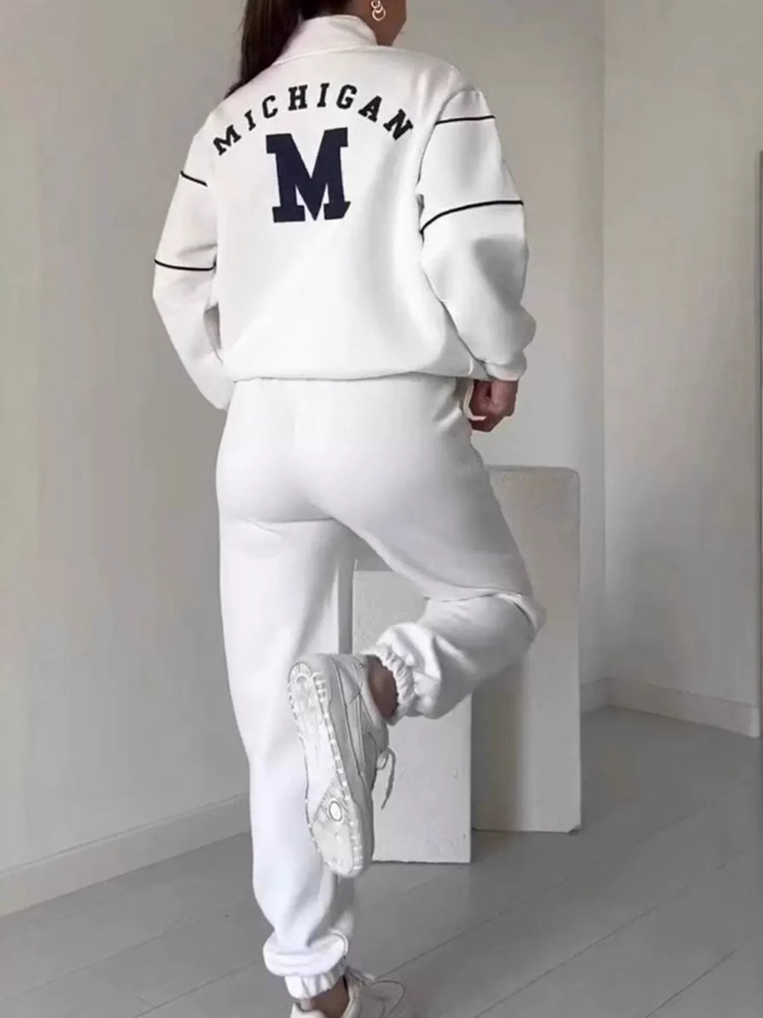 Full Size Striped Quarter Zip Top and Pants Set Plus Size
