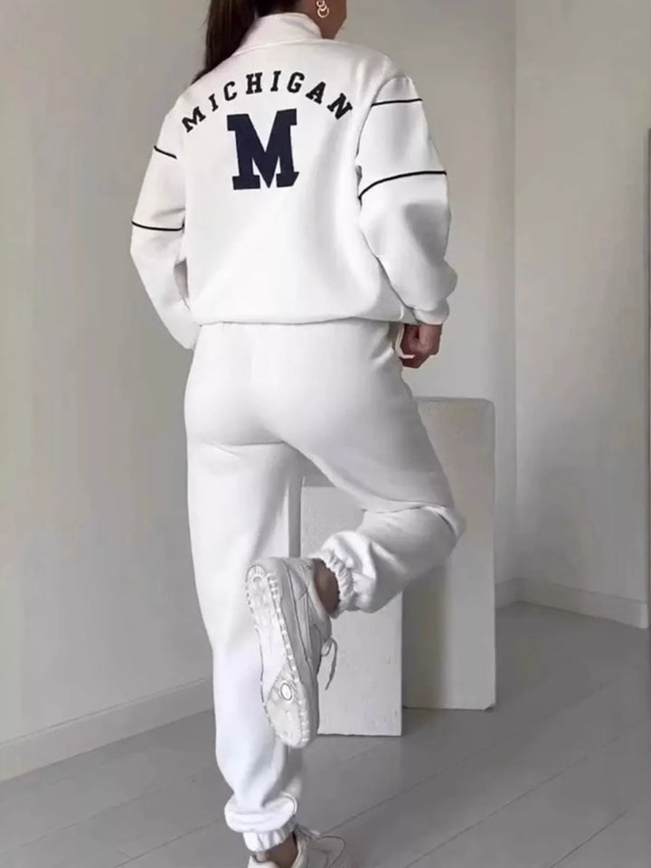 Full Size Striped Quarter Zip Top and Pants Set Plus Size