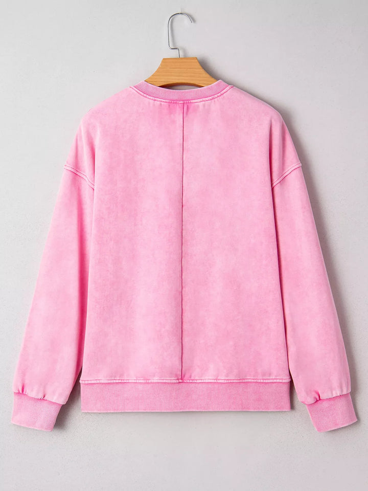 Mineral Wash Crossed Crew Neck Drop Shoulder Loose Sweatshirt