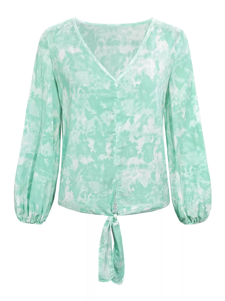 V-Neck Long Sleeve Tie-Front Blouse