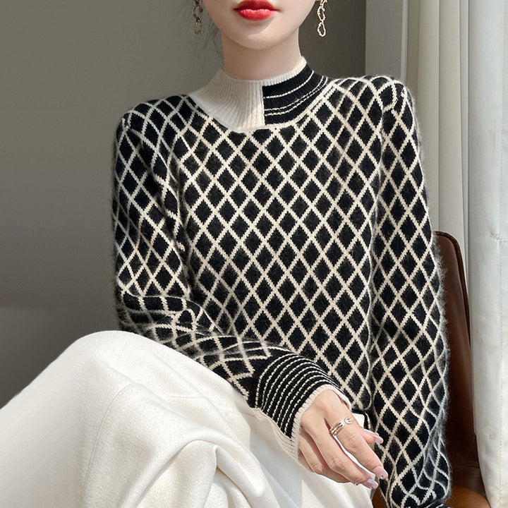 Womens Stylish Half-turtleneck Versatile Knit Sweater
