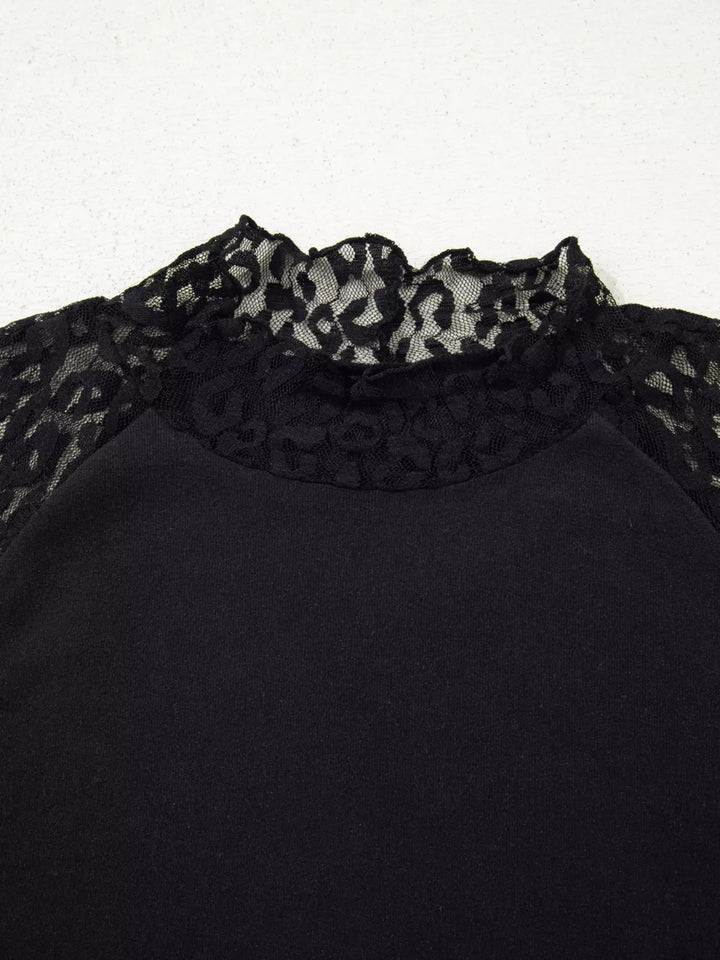 Leopard Mesh Patchwork Knit Long Sleeve Top