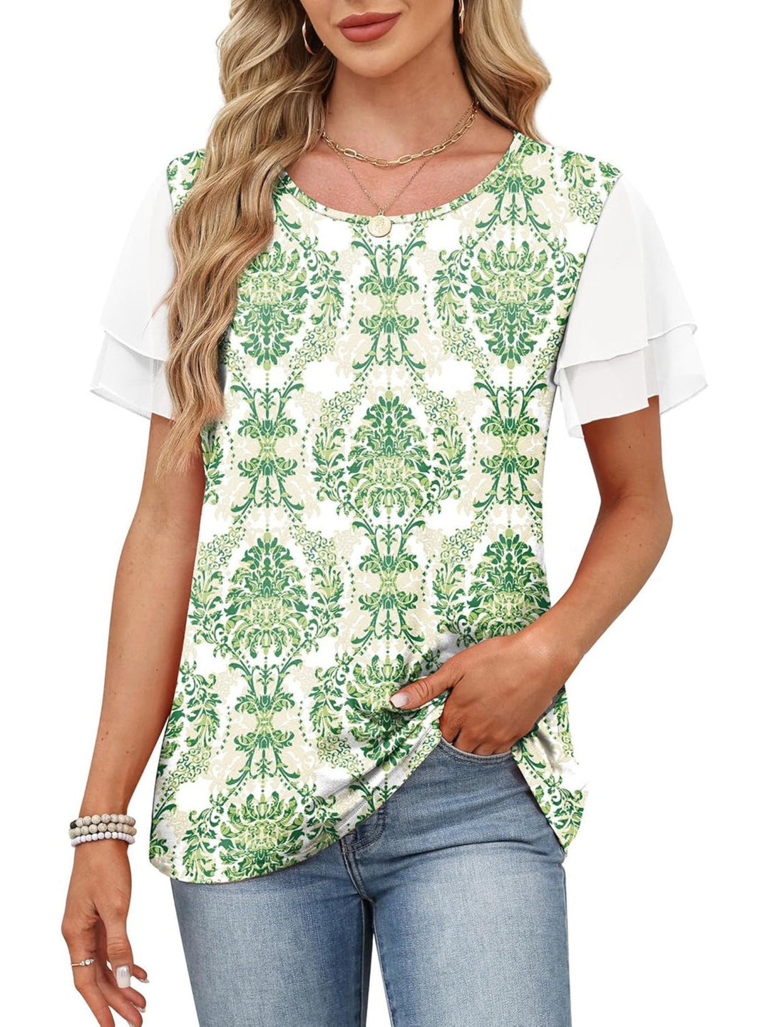 Layered Short Sleeve Round Neck T-Shirt