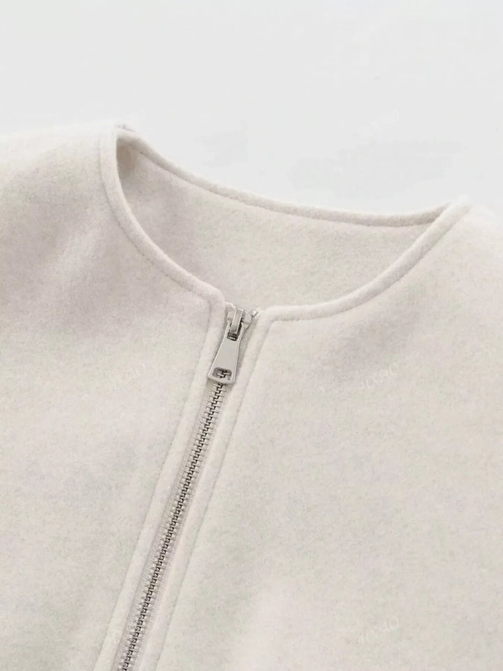 Plus Size Casual Fleece Zip-Up Bomber Jacket