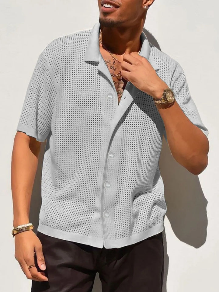 Men's Full Size Openwork Button Down Collared Neck Shirt Plus Size