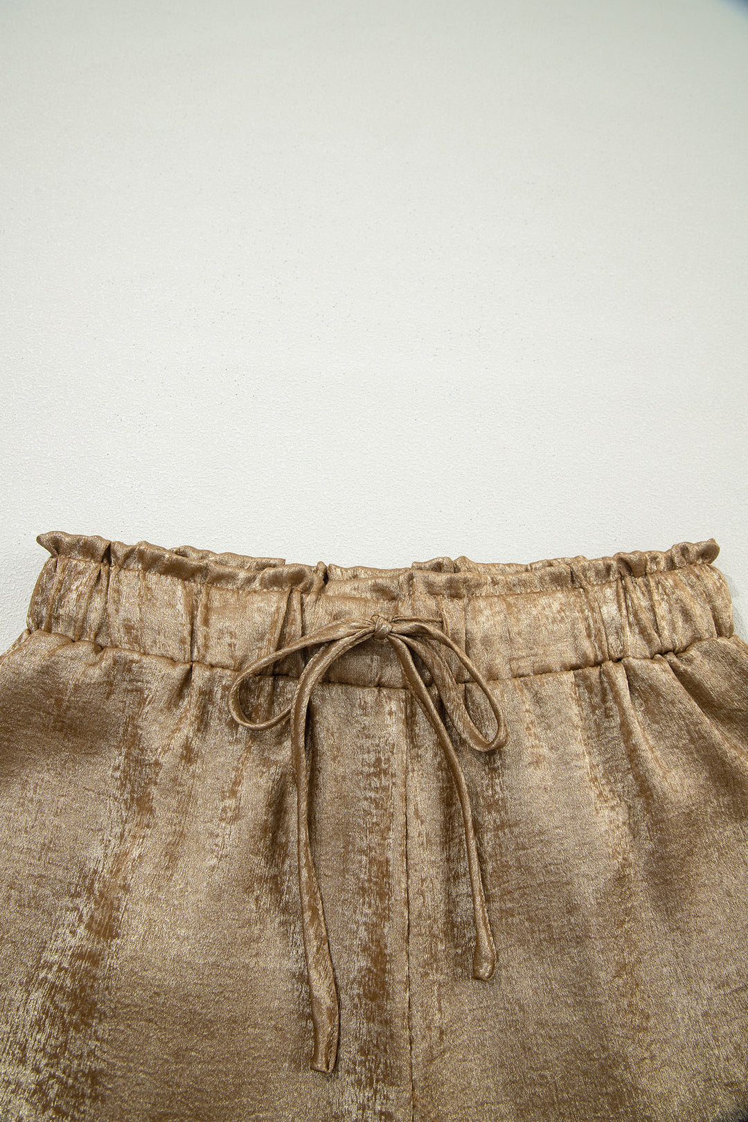 Gold Metallic Luster Tie Elastic Waist Cuffed Hem Shorts