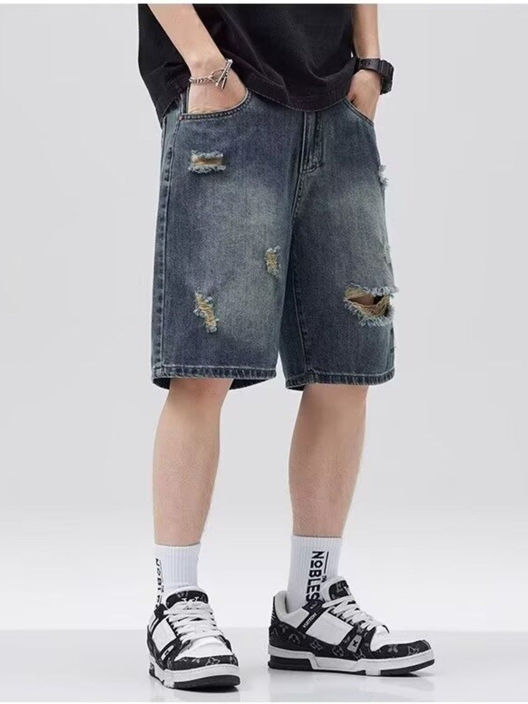 Men's Plus Size Distressed Denim Shorts
