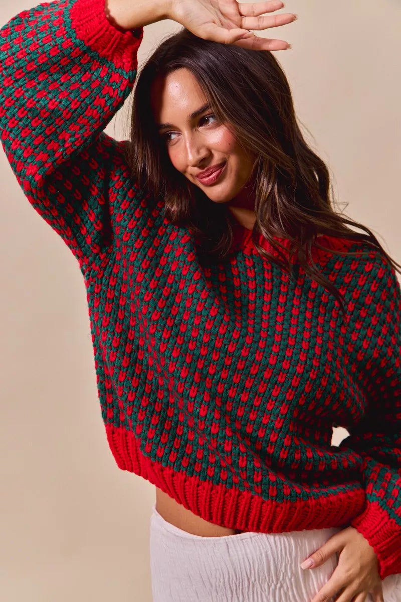 SO ME Textured Two Tone Sweater