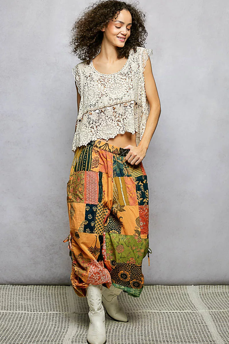 POL Lace Trim Openwork V-Neck Crochet Tank with Scalloped Edge