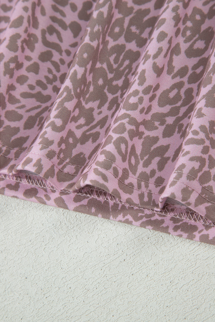 Pink Leopard Retro Studded Star Patch Loose Tee