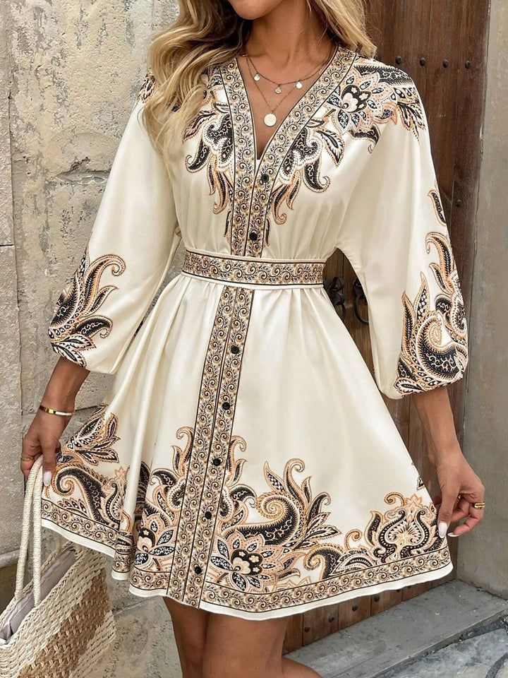 Printed Balloon Sleeve Mini Dress