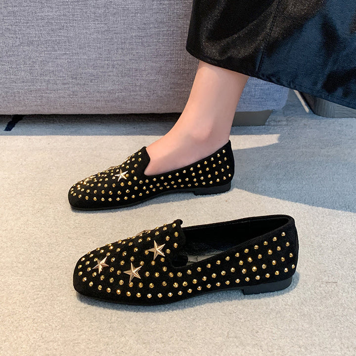 2026 Fall New Square Toe Rhinestone Flat Moccasins, Soft Sole Slip On Loafers For Wide Feet Women