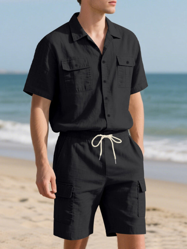 Men's Full Size Button Up Shirt and Shorts Set Plus Size