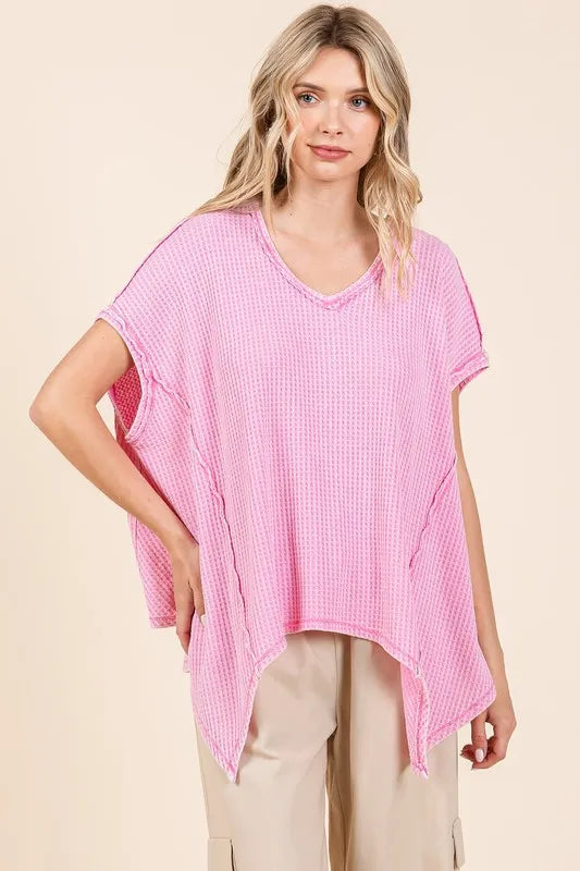 Mittoshop Mineral Wash Waffle Knit Pointed Hem Oversized Top