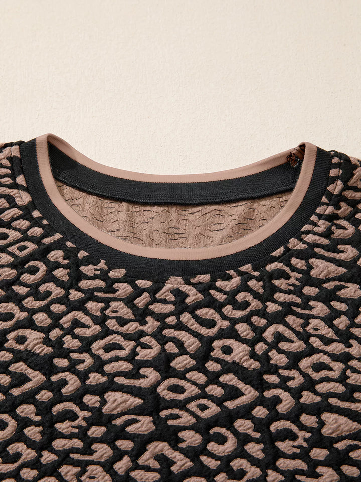 Leopard Print Bubble Sleeve Shift Mini Dress