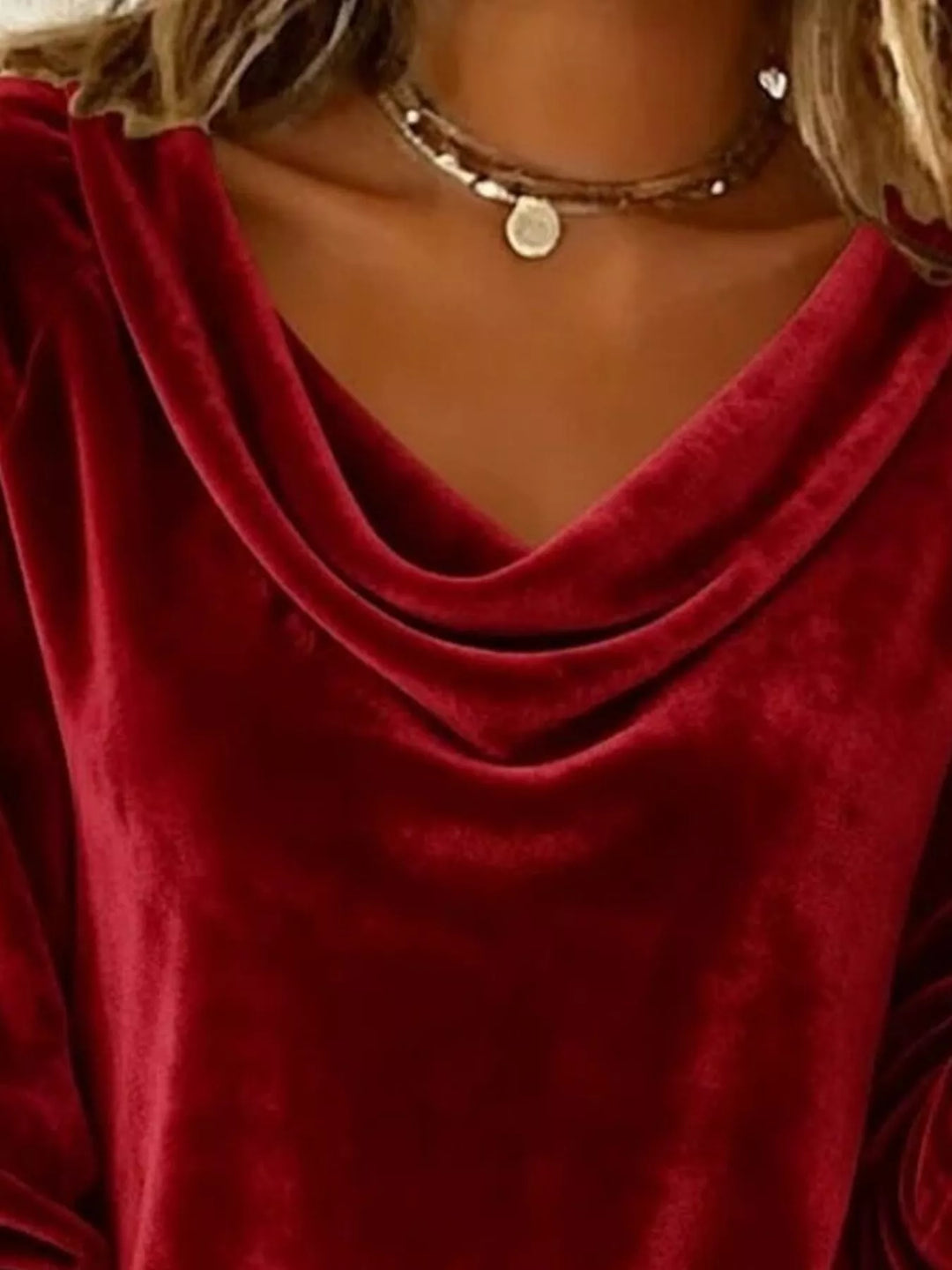 Velvet Cowl Neck Long Sleeve T-Shirt
