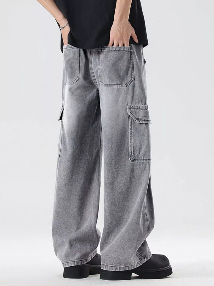 Men's Plus Size Wash Wide Leg Cargo Jeans
