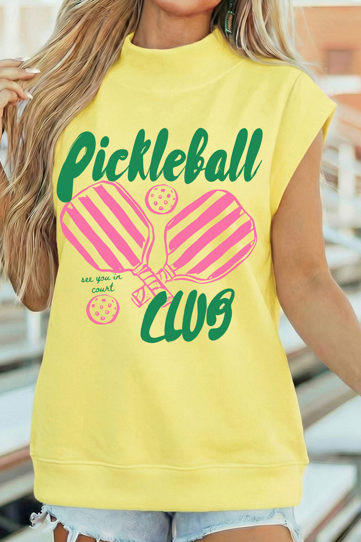 Yellow Pickleball Club Game Day Graphic Mock Neck Top