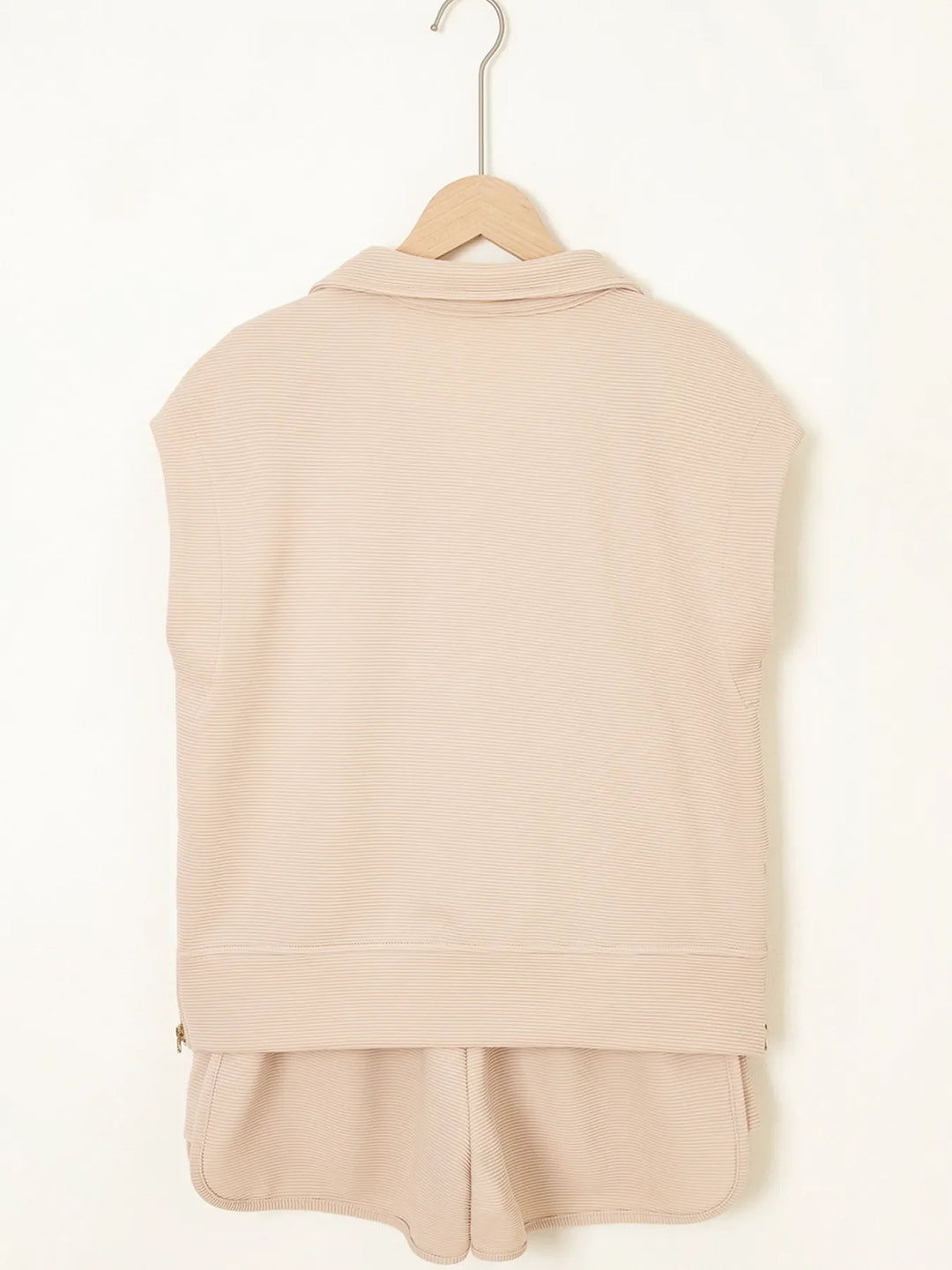 Textured Half Zip Kangaroo Pocket Top and Drawstring Shorts Set