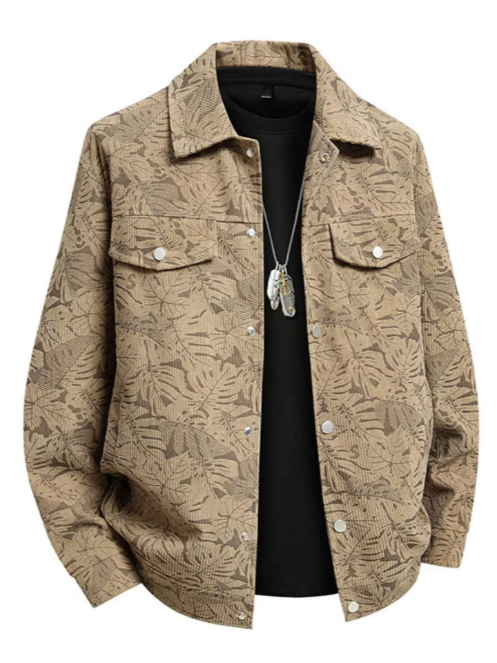 Men's Plus Size Printed Snap Down Casual Jacket