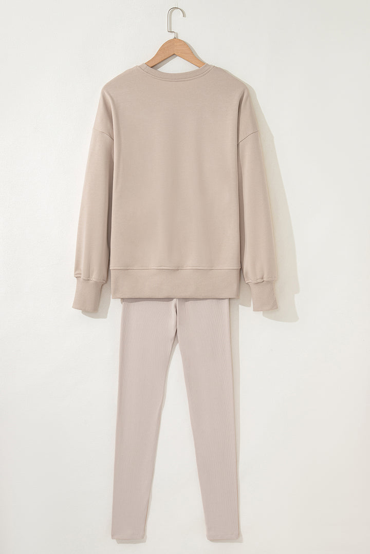 Jet Stream Solid Color Oversize Slit Sweatshirt Ribbed Leggings 2pcs Set