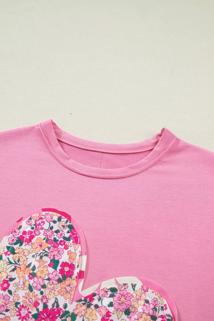 Flower Patched Round Neck Tunic T-Shirt