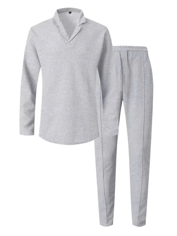 Men's Full Size Waffle-Knit Long Sleeve Top and Pants Set Plus Size