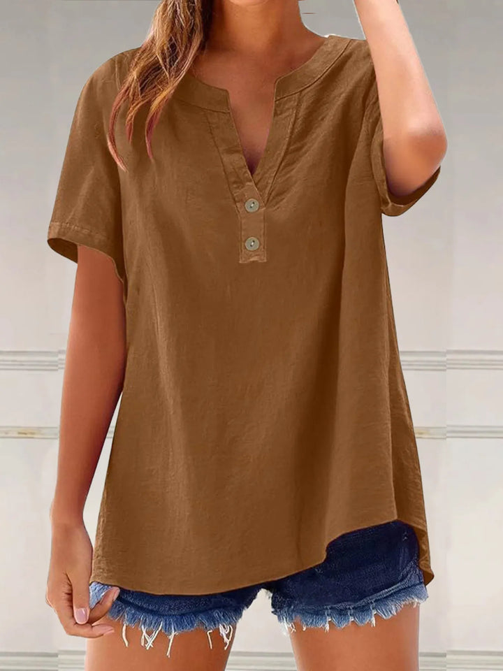 Full Size Notched Short Sleeve Blouse Plus Size