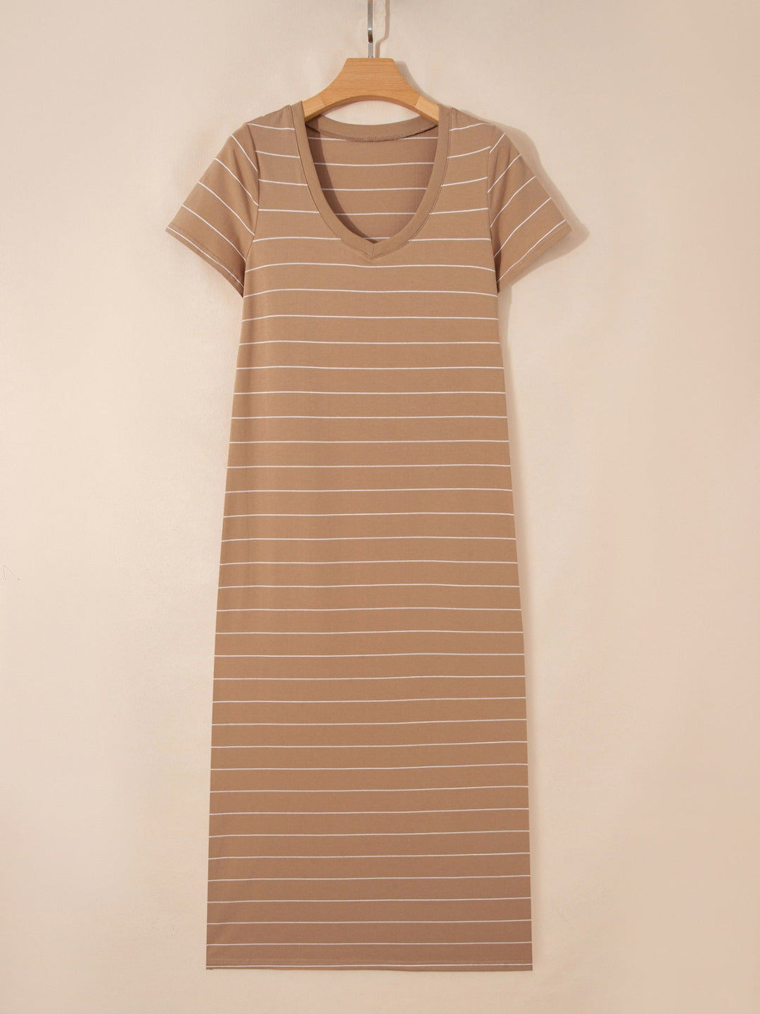 Stripe Short Sleeve Side Slit Maxi T Shirt Dress