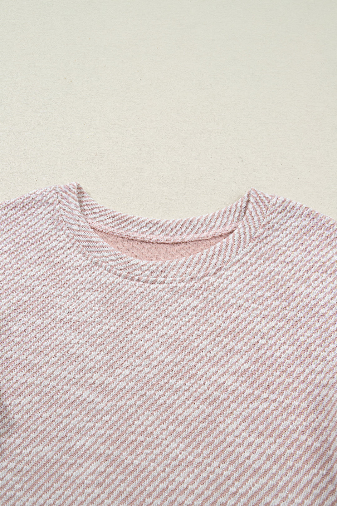 Light Pink Twilled Print Lace Trim Ruffled Short Sleeve Blouse