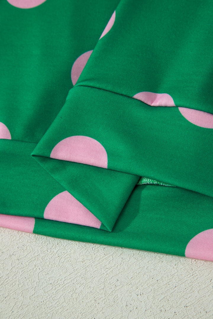 Green Polka Dot Print V Neck Tee Short Set