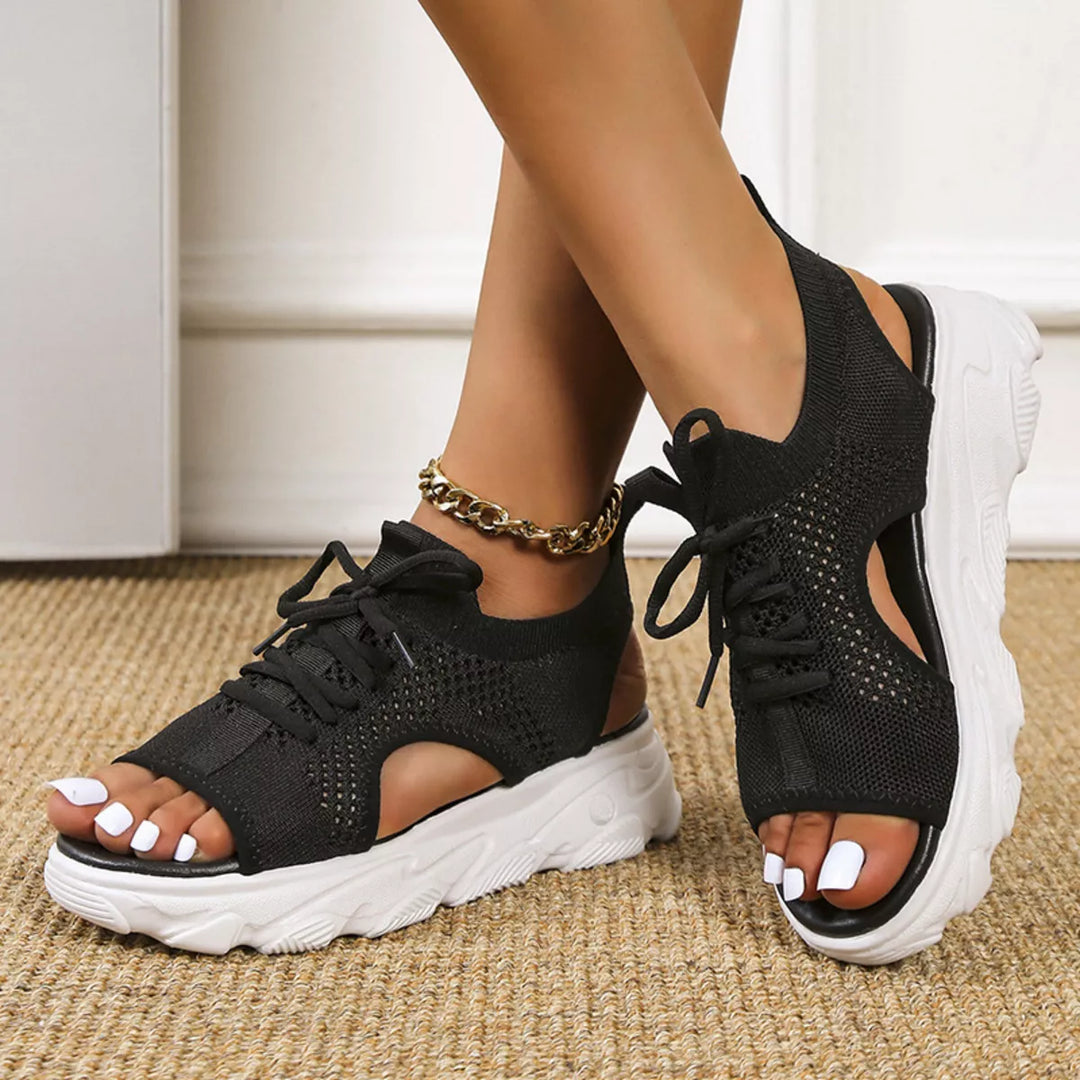 Breathable Mesh Lace-Up Platform Sandals