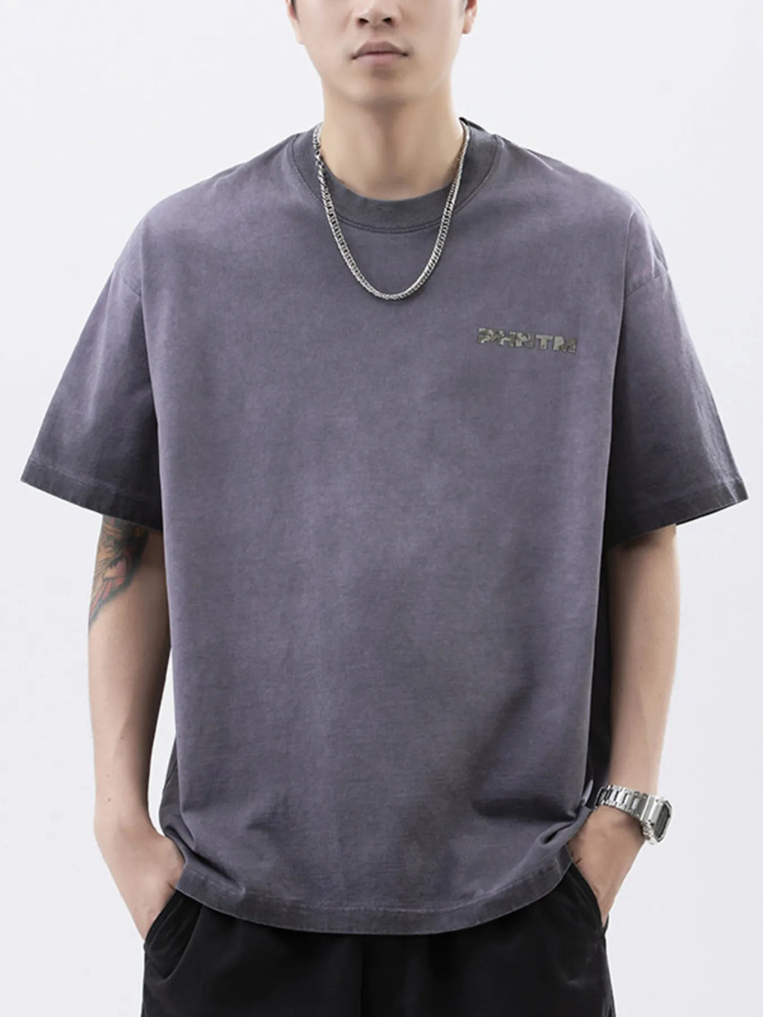 Men's Plus Size Letter Back Round Neck T-Shirt