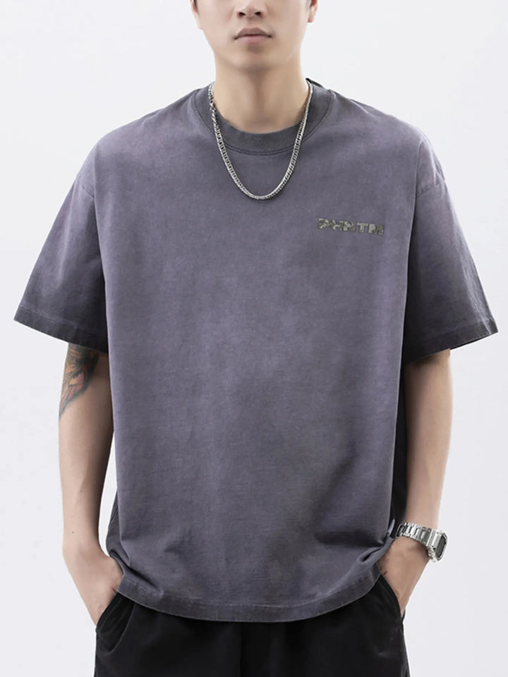 Men's Plus Size Letter Back Round Neck T-Shirt