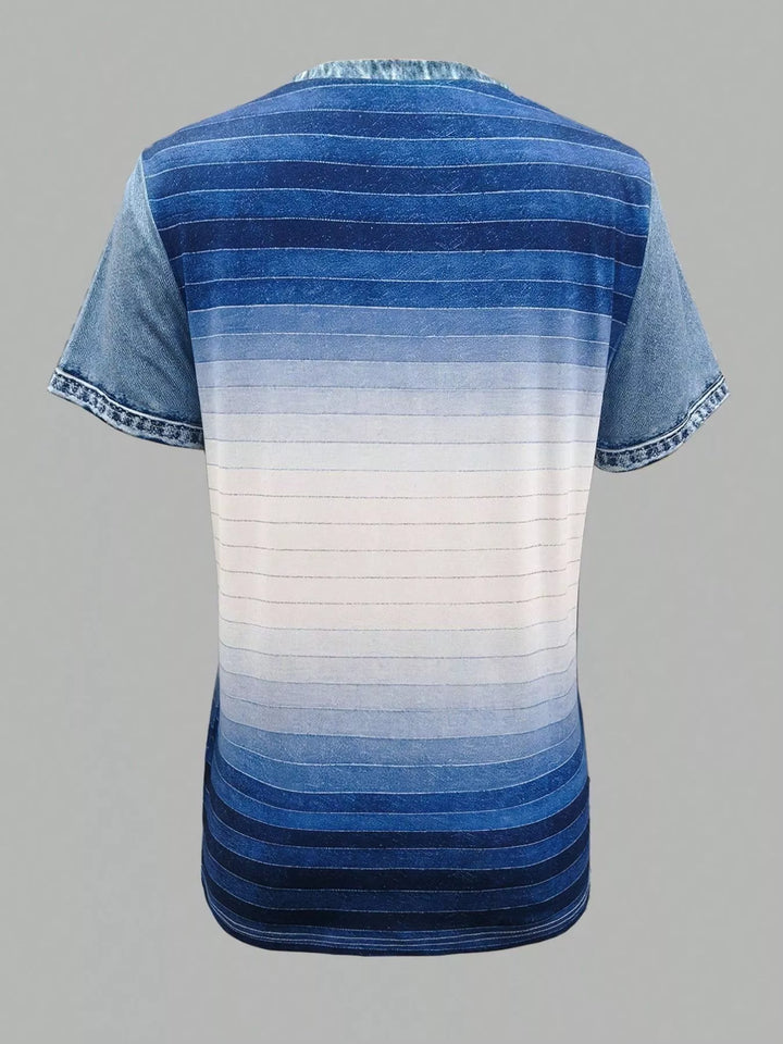 Denim Patchwork Short Sleeve Blouse