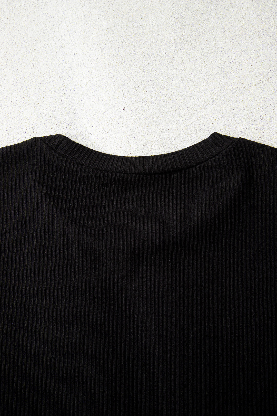 Black Ribbed Long Sleeve Crew Neck Solid Color Bodysuit