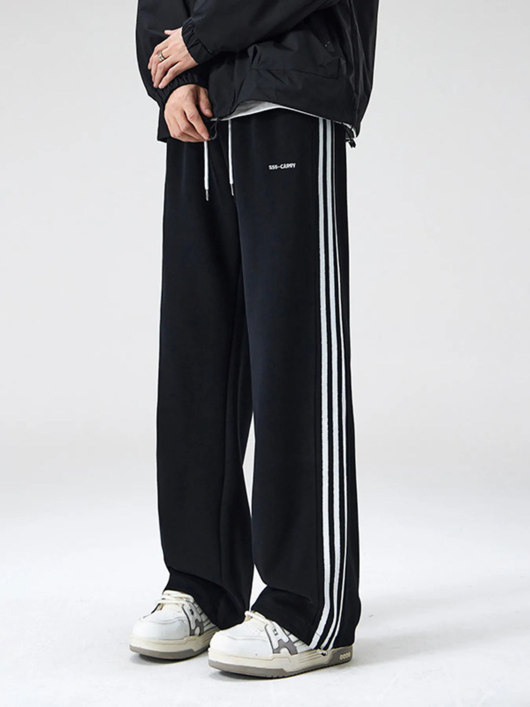 Men's Plus Size Drawstring Striped Wide Leg Pants