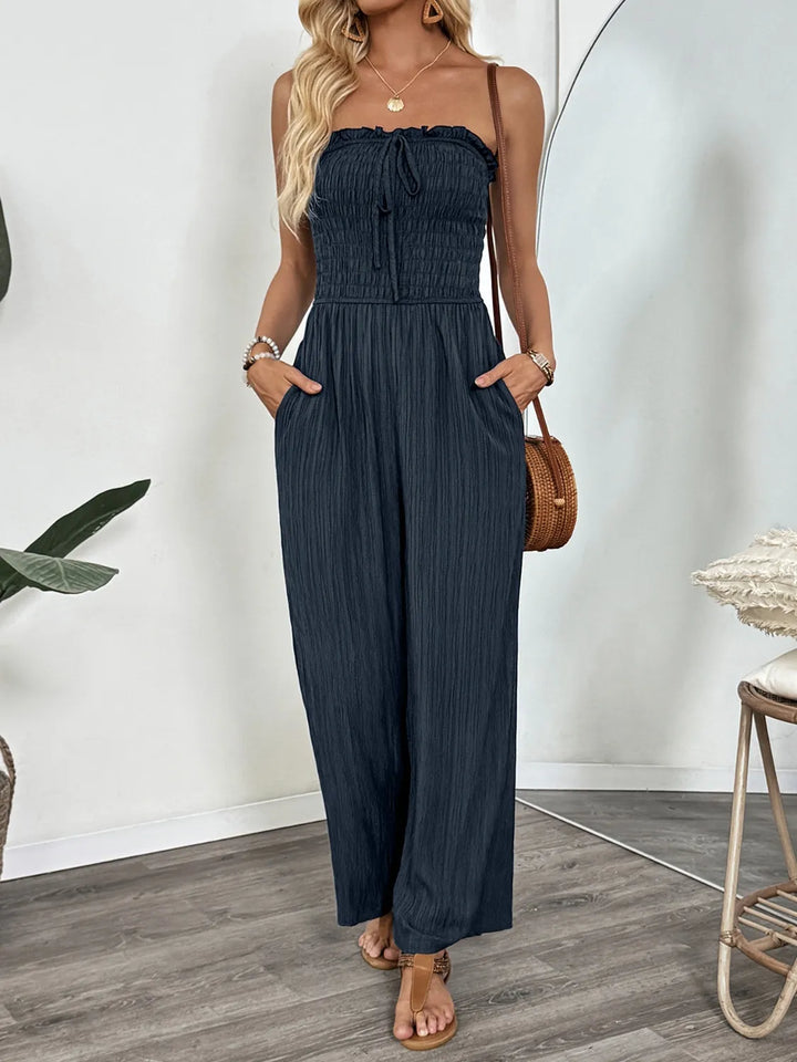 Smocked Tube Wide Leg Jumpsuit